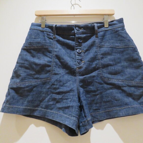 EVEREVE Joelle Stretch Linen Shorts in Stargazer Dark Denim Preppy Casual Comfy - Picture 8 of 14